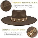 Big Wide Brim Felt Rancher Fedora Hat for Women and Men - Boho Western Hat with 4 inches Flat Brim ( Chocolate Brown)