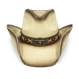 Fluffy Sense Teardrop Crown Unisex Straw Cowboy Cowgirl Hat Western Sun Hat   (Toasted Tan)