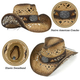 Cowboy Hats for Women and Men Straw Western Hat Embroidered Cowboy Hat for Cowboys and Cowgirls (Brunette)