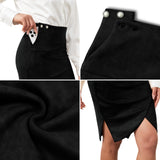 Midi Skirt for Women Stretch High Waist Pencil Skirt Wrap Front Bodycon Slit Skirt with Side Pocket