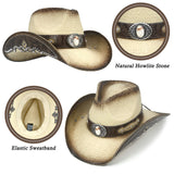 Cowboy Hats for Women and Men Straw Western Hat Embroidered Cowboy Hat for Cowboys and Cowgirls (Tan)