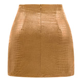 Women's Stretchy High-waisted Croc Embossed Faux Leather Mini Skirt with Zipper Slit