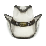 Fluffy Sense Teardrop Crown Unisex Straw Cowboy Cowgirl Hat Western Sun Hat   (White)