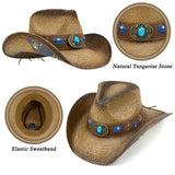 Cowboy Hats for Women and Men Straw Western Hat Embroidered Cowboy Hat for Cowboys and Cowgirls (Brown)