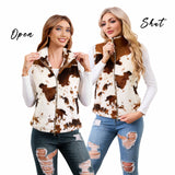 Women's Fuzzy Cow Print Vest Cozy Lightweight Sherpa Fleece Vest for Women Sleeveless Outerwear Jacket with Pockets