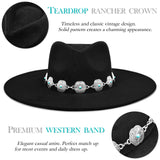 Big Wide Brim Felt Rancher Fedora Hat for Women and Men - Boho Western Hat with 4 inches Flat Brim (Raven Black)