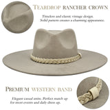 Big Wide Brim Felt Rancher Fedora Hat for Women and Men - Boho Western Hat with 4 inches Flat Brim (Stone Gray)