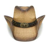 Fluffy Sense Teardrop Crown Unisex Straw Cowboy Cowgirl Hat Western Sun Hat  (Toasted Brown)