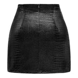 Women's Stretchy High-waisted Croc Embossed Faux Leather Mini Skirt with Zipper Slit
