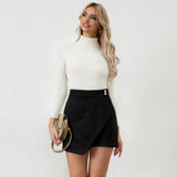 Mini Skirt for Women Elastic High Waist Bodycon Wrap Skirt Silky Smooth Stretchy Suede Skirt