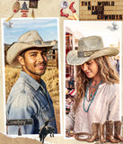Fluffy Sense Distressed Teardrop Straw Cowboy Hat with Shapeable Brim Unisex Western Hat (Cream White)