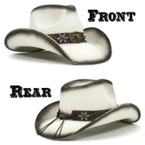 Fluffy Sense Teardrop Crown Unisex Straw Cowboy Cowgirl Hat Western Sun Hat   (White)