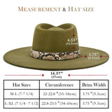 Big Wide Brim Felt Rancher Fedora Hat for Women and Men - Boho Western Hat with 4 inches Flat Brim (Olive Green)