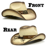 Fluffy Sense Teardrop Crown Unisex Straw Cowboy Cowgirl Hat Western Sun Hat   (Toasted Tan)