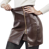 Women's Leather Mini Skirt Stretchy High Waisted Zipper Slit Faux Pleather Bodycon Short Pencil Skirt