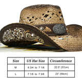 Cowboy Hats for Women and Men Straw Western Hat Embroidered Cowboy Hat for Cowboys and Cowgirls (Brunette)