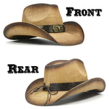Fluffy Sense Teardrop Crown Unisex Straw Cowboy Cowgirl Hat Western Sun Hat  (Toasted Brown)