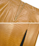 Women's Stretchy High-waisted Croc Embossed Faux Leather Midi Skirt