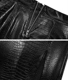 Women's Stretchy High-waisted Croc Embossed Faux Leather Midi Skirt