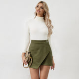 Mini Skirt for Women Elastic High Waist Bodycon Wrap Skirt Silky Smooth Stretchy Suede Skirt