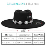 Big Wide Brim Felt Rancher Fedora Hat for Women and Men - Boho Western Hat with 4 inches Flat Brim (Raven Black)