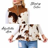 Women's Fuzzy Cow Print Vest Cozy Lightweight Sherpa Fleece Vest for Women Sleeveless Outerwear Jacket with Pockets