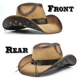 Fluffy Sense Teardrop Crown Unisex Straw Cowboy Cowgirl Hat Western Sun Hat   (Rustic Brown)