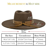 Big Wide Brim Felt Rancher Fedora Hat for Women and Men - Boho Western Hat with 4 inches Flat Brim ( Chocolate Brown)