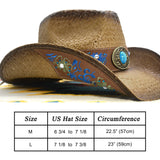 Cowboy Hats for Women and Men Straw Western Hat Embroidered Cowboy Hat for Cowboys and Cowgirls (Brown)