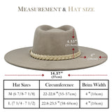 Big Wide Brim Felt Rancher Fedora Hat for Women and Men - Boho Western Hat with 4 inches Flat Brim (Stone Gray)