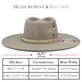 Big Wide Brim Felt Rancher Fedora Hat for Women and Men - Boho Western Hat with 4 inches Flat Brim (Stone Gray)