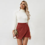 Mini Skirt for Women Elastic High Waist Bodycon Wrap Skirt Silky Smooth Stretchy Suede Skirt