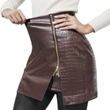 Women's Leather Mini Skirt Stretchy High Waisted Zipper Slit Faux Pleather Bodycon Short Pencil Skirt