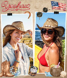 Fluffy Sense Straw Cowboy Hat with Natural Mother-of-Pearl Shell Band Western Beach Sun Hat (Ombre Brown)