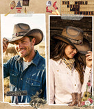 Fluffy Sense Distressed Teardrop Straw Cowboy Hat with Shapeable Brim Unisex Western Hat (Ombre Brown)