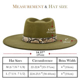 Big Wide Brim Felt Rancher Fedora Hat for Women and Men - Boho Western Hat with 4 inches Flat Brim (Olive Green)