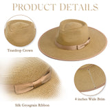 Unisex Wide Brim Sun Hat Straw Panama Rancher Fedora Hat for Men Beach Hat for Women (Brown)