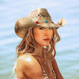 Fluffy Sense Coastal Cowgirl Hat Straw Cowboy Hat Western Beach Sun Hat for Women and Men with Shapeable Brim (Sunkissed Blonde)