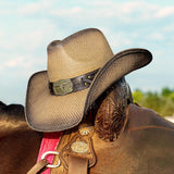 Fluffy Sense Teardrop Crown Unisex Straw Cowboy Cowgirl Hat Western Sun Hat  (Toasted Brown)