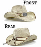 Fluffy Sense Distressed Teardrop Straw Cowboy Hat with Shapeable Brim Unisex Western Hat (Cream White)