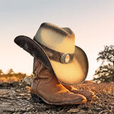 Cowboy Hats for Women and Men Straw Western Hat Embroidered Cowboy Hat for Cowboys and Cowgirls (Tan)