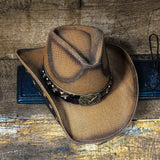 Fluffy Sense Teardrop Crown Unisex Straw Cowboy Cowgirl Hat Western Sun Hat   (Rustic Brown)