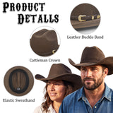 Fluffy Sense Felt Cattleman Crease Western Hats for Cowboys and Cowgirls with Shapeable Wide Brim, Saddle Brown