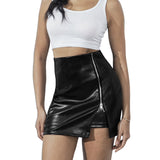 Women's Leather Mini Skirt Stretchy High Waisted Zipper Slit Faux Pleather Bodycon Short Pencil Skirt