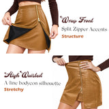 Women's Stretchy High-waisted Croc Embossed Faux Leather Mini Skirt with Zipper Slit