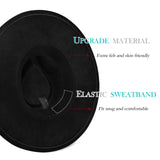 Big Wide Brim Felt Rancher Fedora Hat for Women and Men - Boho Western Hat with 4 inches Flat Brim (Raven Black)