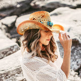 Fluffy Sense Coastal Cowgirl Hat Straw Cowboy Hat Western Beach Sun Hat for Women and Men with Shapeable Brim (Sandstone Tan)