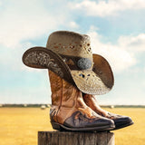 Cowboy Hats for Women and Men Straw Western Hat Embroidered Cowboy Hat for Cowboys and Cowgirls (Brunette)