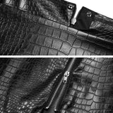 Women's Stretchy High-waisted Croc Embossed Faux Leather Mini Skirt with Zipper Slit