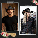 Cowboy Hats for Women and Men Straw Western Hat Embroidered Cowboy Hat for Cowboys and Cowgirls (Black)